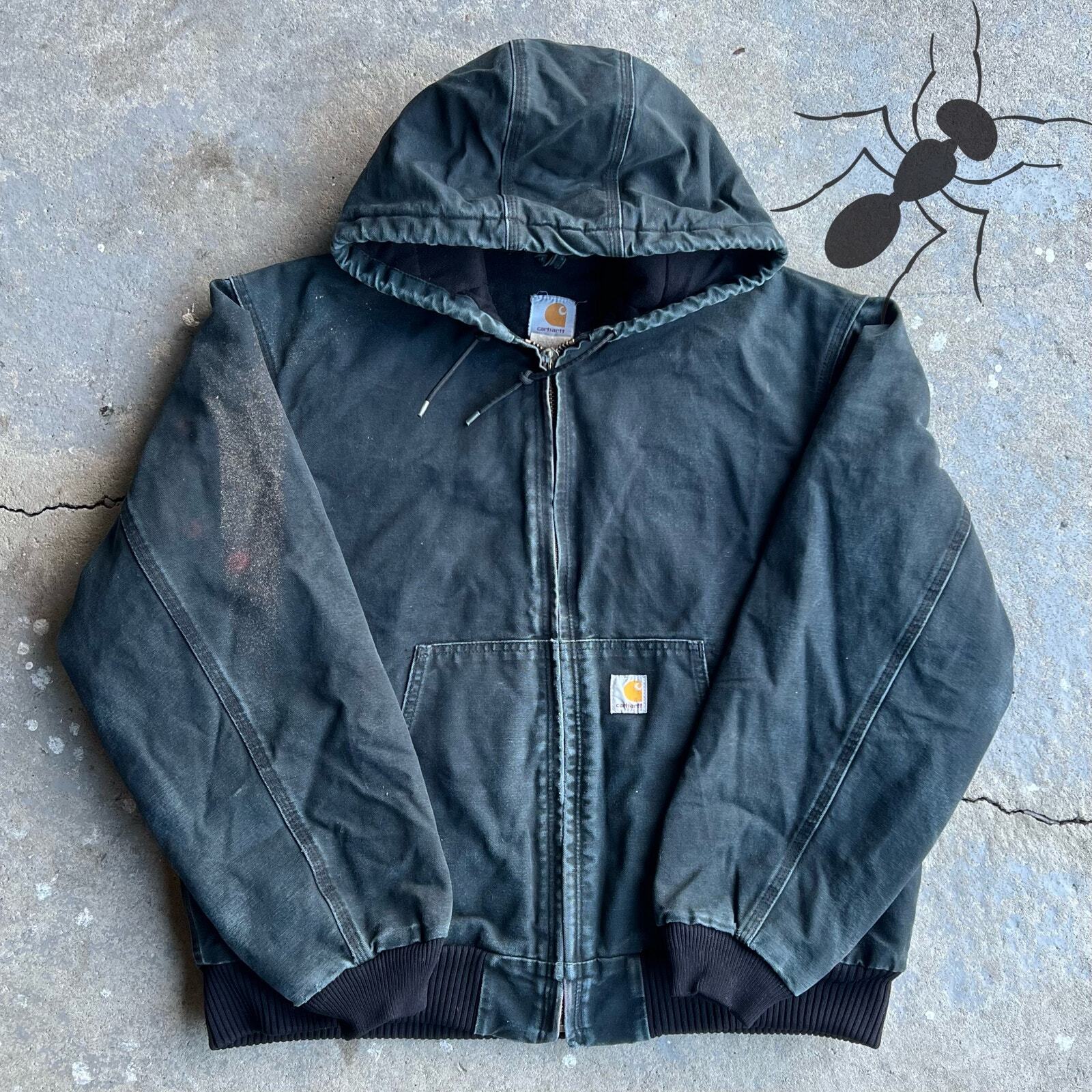 Vintage Y2K Carhartt Faded Black Hooded Work Jacket