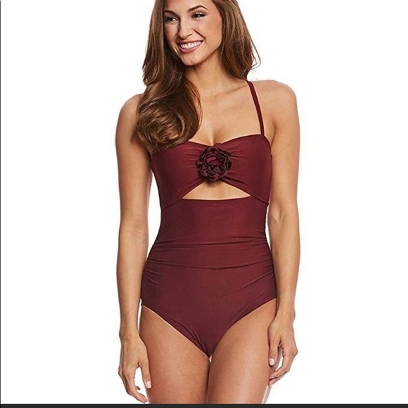 Kate Spade Floral-Appliqué Cutout One-Piece Swimsuit Colo Wine Size XS