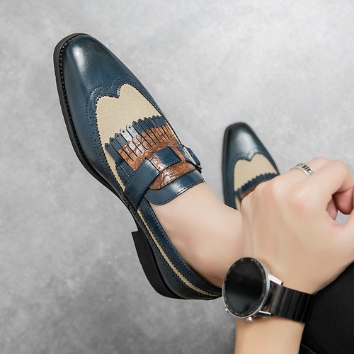 Scarpe eleganti casual da uomo slip on nappa scarpe Oxford formali a coda di rondine ballo brogue - Foto 19 di 24