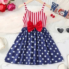 NEW Girls Dress 4th of July Red White Blue Summer Clothes Stars  Stripes Sz 6-7