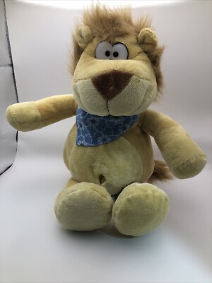 Lion  plush toy with a very deep belly button and blue bandana stuffed plushie