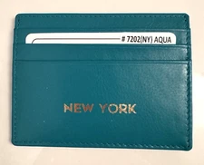 ili New York Genuine Aqua Leather RFID Credit Card Holder 7202 NEVER USED