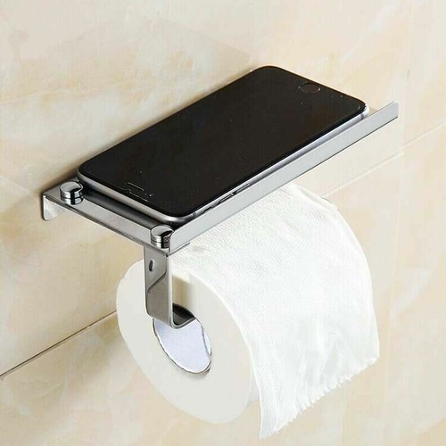 Wall Mounted Stainless Steel Toilet Paper Mobile Phone Holder with Shelf - Picture 11 of 11