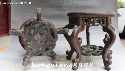 Par de sillas tablillas de 7" antiguas chinas antiguas huanghuali talladas en madera dragón flor dragón tallado - Imagen 11 de 12