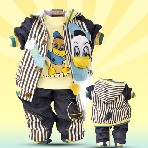 Toddler Boy 3 PC Outfit Set Donald Duck Suit Size 1-4 Years Jacket+Top+Jeans! - 第 1/3 張圖片