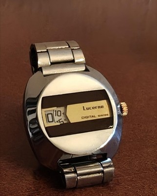 Vintage Lucerne Jump Hour Watch Digital Swiss Mechanical Retro 1970s Working
