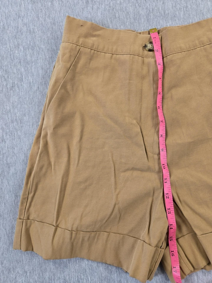 Zara Shorts Womens Small Tan High Rise Pleated Cuffed Khaki Casual Pockets - Image 3 of 4