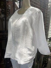 Chico's Casual Linen Jacket LS Alabaster White Linen Zip Up Size 3 XL 16 NWT