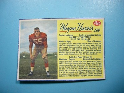 1963 POST CEREAL CFL FOOTBALL CARD #114 WAYNE HARRIS SHARP!! CALGARY STAMPEDERS