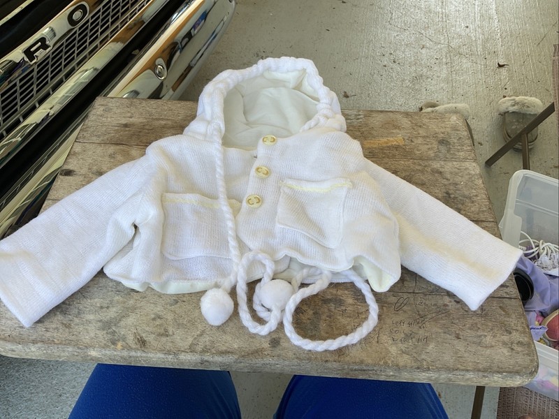 Cabbage Patch Hand Made Sweater with Hood White