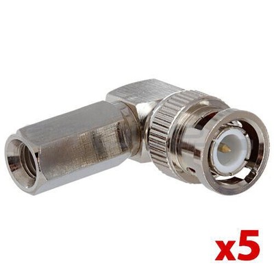 BNC Screw-On Connector 90º Right Angle Clamp Plug RG-6 Coax CCTV Cable 5PCS