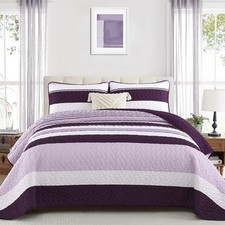 Dinjoy Purple Boho Quilt Set Queenstriped Bedspreads Queen Size Lightweight