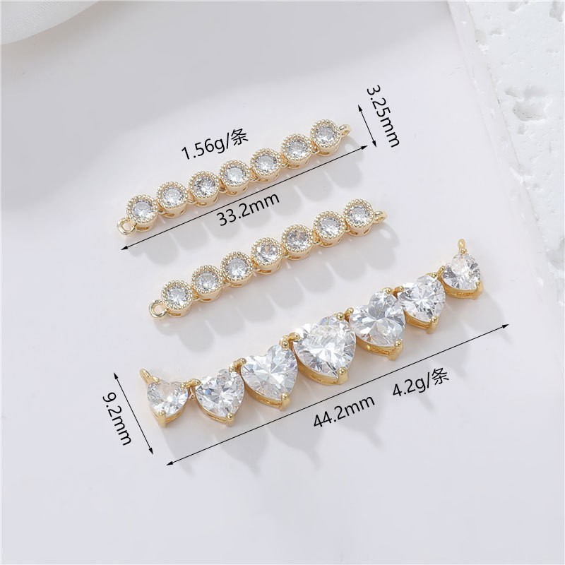 2PCS 18K Gold Plated Dot Stick CZ Pave Connector Charm Pendant