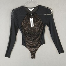 Steve Madden Women's Dakota Long Sleeve Bodysuit Size S Black Copper NWT
