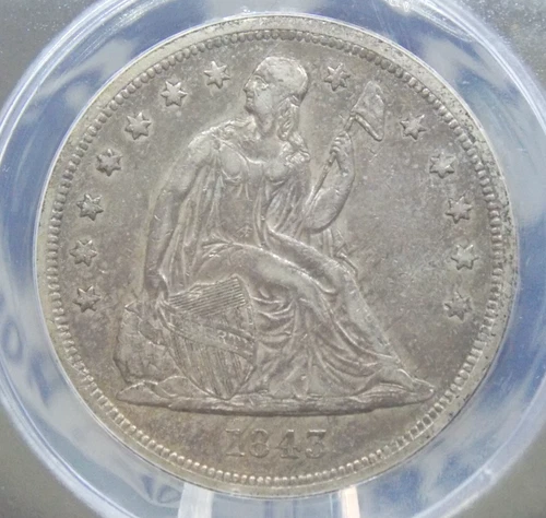 1843 "P" Seated Liberty Dollar $1 ANACS EF45 Details #705 Extra Fine XF ECC&C