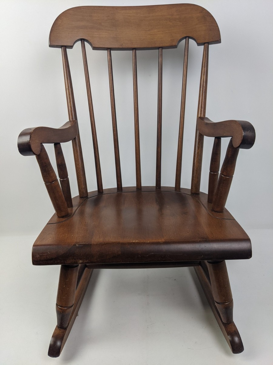 Vintage Nichols & Stone Child Solid Dark Wood Rocking Chair USA