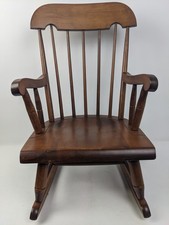 Vintage Nichols & Stone Child Solid Dark Wood Rocking Chair USA Gardner, MA #2