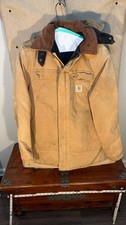 Carhartt Traditional Duck Coat Hooded Blanket Lined Distressed Work Jacket XL