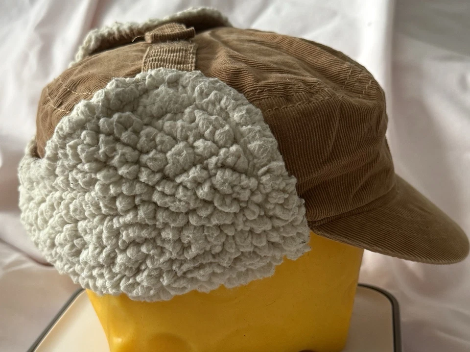 Antiguo sombrero trampero de pana marrón forrado por sherpa bebé azul marino con orejeras, correa, 6-12 m Foto 2 de 4