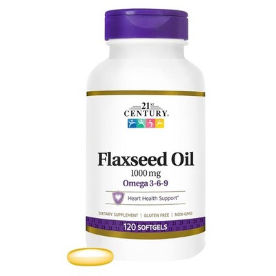 Flaxseed Oil 1000mg Softgels 120 Count Triple Omega 3-6-9 21st Century