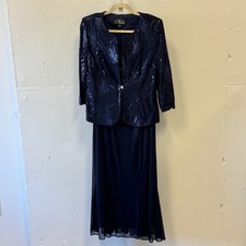 Alex Evenings Navy Blue Sequin 2 pc Dress Jacket Set Formal Mother of the Bride