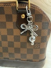 Silver Bow Bag Charm Keychain Keyring Phone Charm Beaded New Handmade Gift
