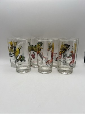 7 Boscul Duck Geese Quail & Pheasant Tumbler Drinking Glasses Hunting 12oz. VTG