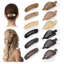 12 Pack Flat Hair Clips for Women, 2 Styles Black, Brown, Tan