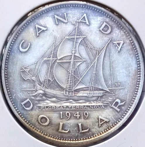 1949 Canada (One,1$) Dollar, Heavy Toned, silver 800 °%, 0.6 asw, AU