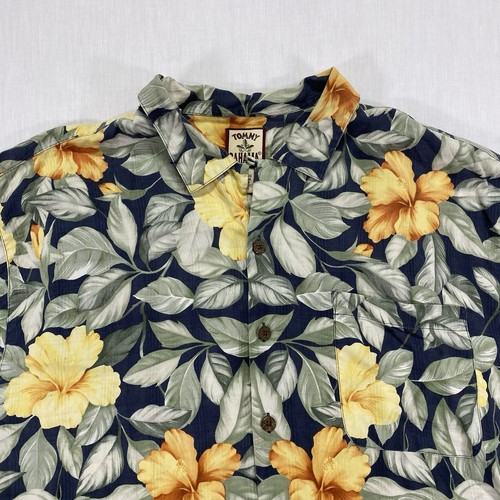 Chemise tropicale hawaïenne vintage Tommy Bahama homme XL verte multi fleurs soie SS - Photo 2/6