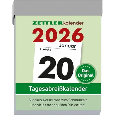 ZETTLER Tagesabreißkalender M 2026 mit Sudokus 1 Tag 1 Seite 5,4cm x 7,2cm neu