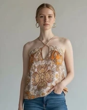 HM Babydoll Top Womens 8 Pink Paisley Boho Feminine Blouse