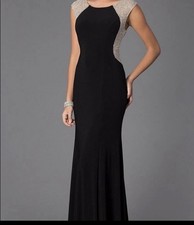 XSCAPE Caviar Rhinestone Size 10 Gown Formal Dress Prom Black Silver Gold Nude