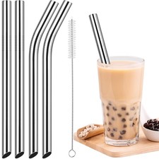 4-Pack Stainless Steel Smoothie/Milkshake Straws, 0.5 Extra Wide Reusable Met...