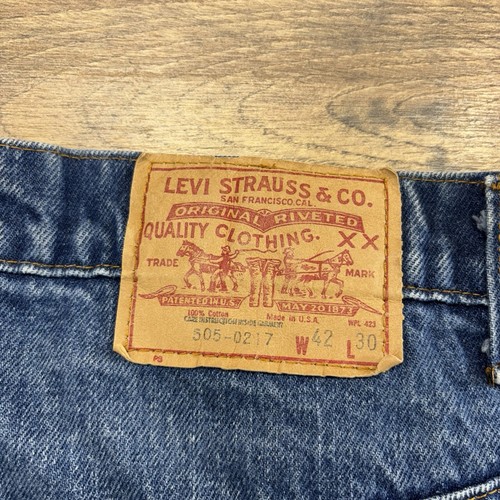 Vintage Levis 505-0217 Mens Jeans Indigo Denim Red Tab 42x30 USA Made EUC 80s - Picture 12 of 16