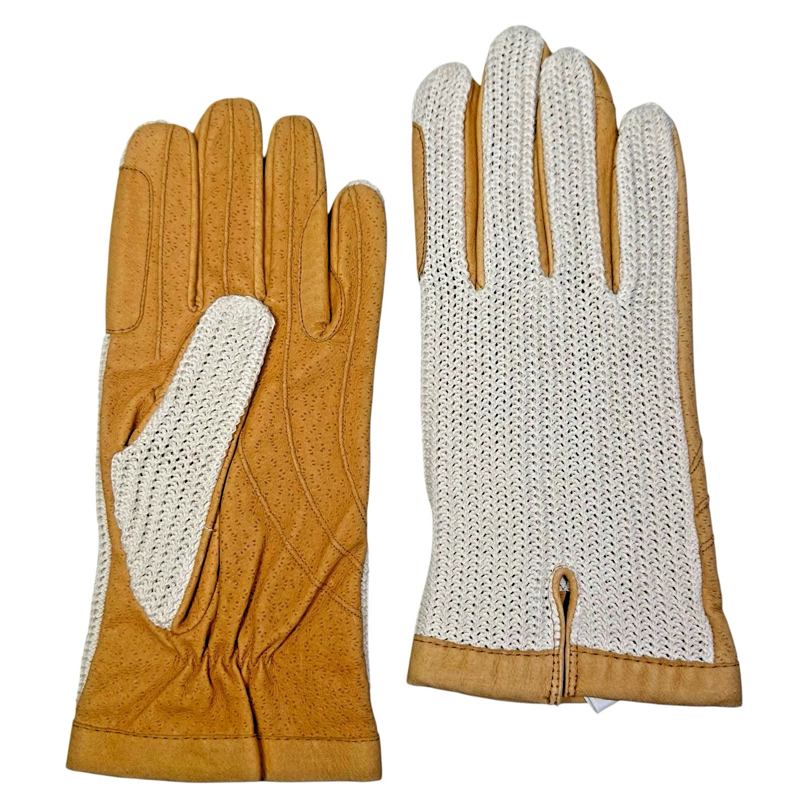 Mens Driving Gloves Tan Leather White Woven Knit Two-Tone Luxury Size XL Romania
Opens in a new wind