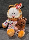 GARFIELD Vtg 2005 TY Beanie Baby Goodnight PJs w/small Bear Plush w/tag 9"