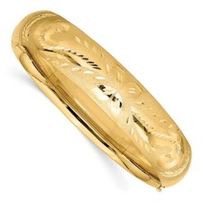 Real 14K Yellow Gold 9/16 Oversize Florentine Engraved Hinged Bangle Bracelet
