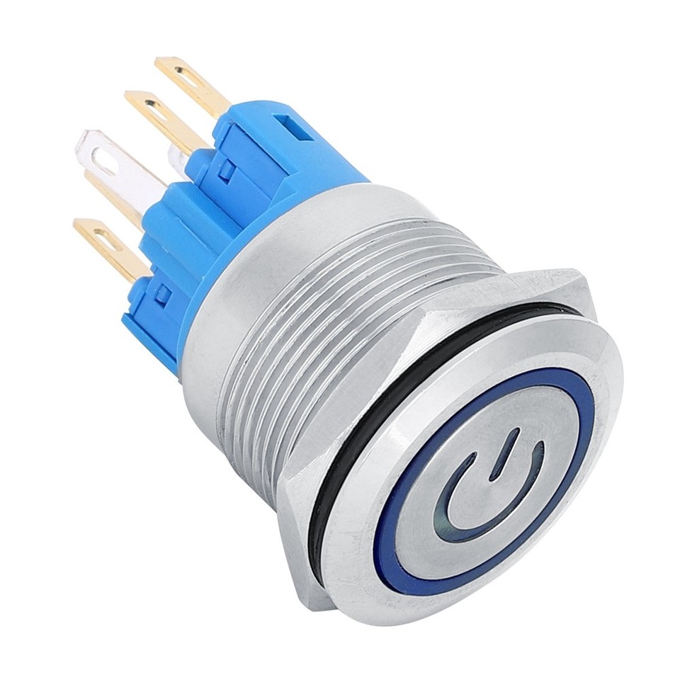 (Blue) 22mm Reset Button Switch Stainless Steel 6 Pin Push Button ...
