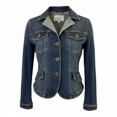 Marc Aurel Fitted Denim Jacket Stretch Button Front Dark Wash Size 38