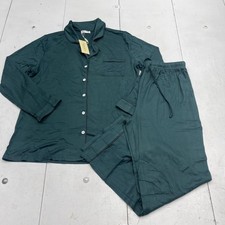 Ekouaer Pajama Set Womens Medium Green Button Front Long Sleeve Soft Lounge