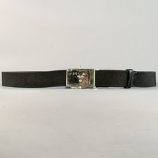 PRADA Size 38 Black Silver Logo Canvas Box Buckle Belt