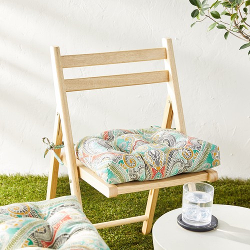 Paisley Indoor/Outdoor Chairpad with Ties, Reversible, Tufted, Weather, and F... - Picture 2 of 7