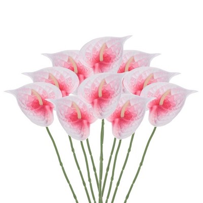 10Pcs 13'' Artificial Anthurium Lily Flowers Floral Bouquet Decor, Orange White
