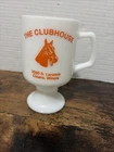 Vintage Advertising Milk Glass Pedestal Mug The Clubhouse Hawthorne Race Course