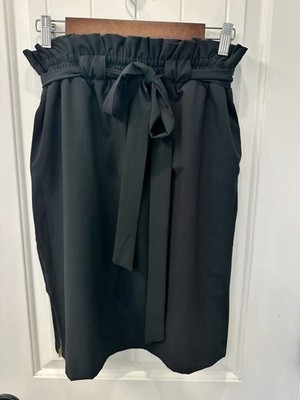Albion Fit Black Paperbag Waist Tie Pencil Skirt Medium Tall GUC