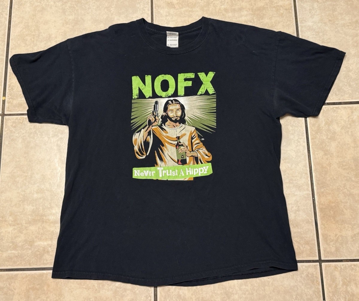 Vintage Y2K NOFX Never Trust A Hippie Jesus Shirt Large Fat Wreck 
