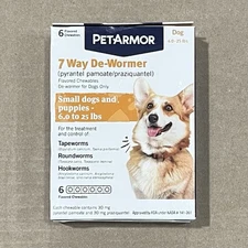 PetArmor 7 Way De-Wormer 6 Flavored Chewables For Small Dogs EXP 2027