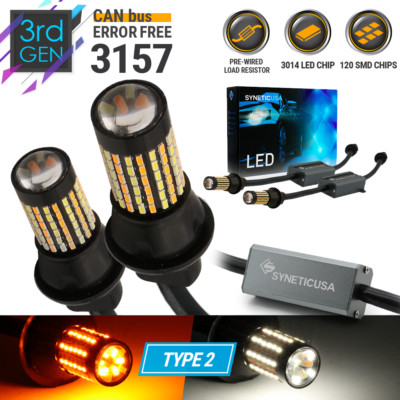 Error Free White/Amber 3157 LED Type2 Switchback Turn Signal Parking Light Bulbs