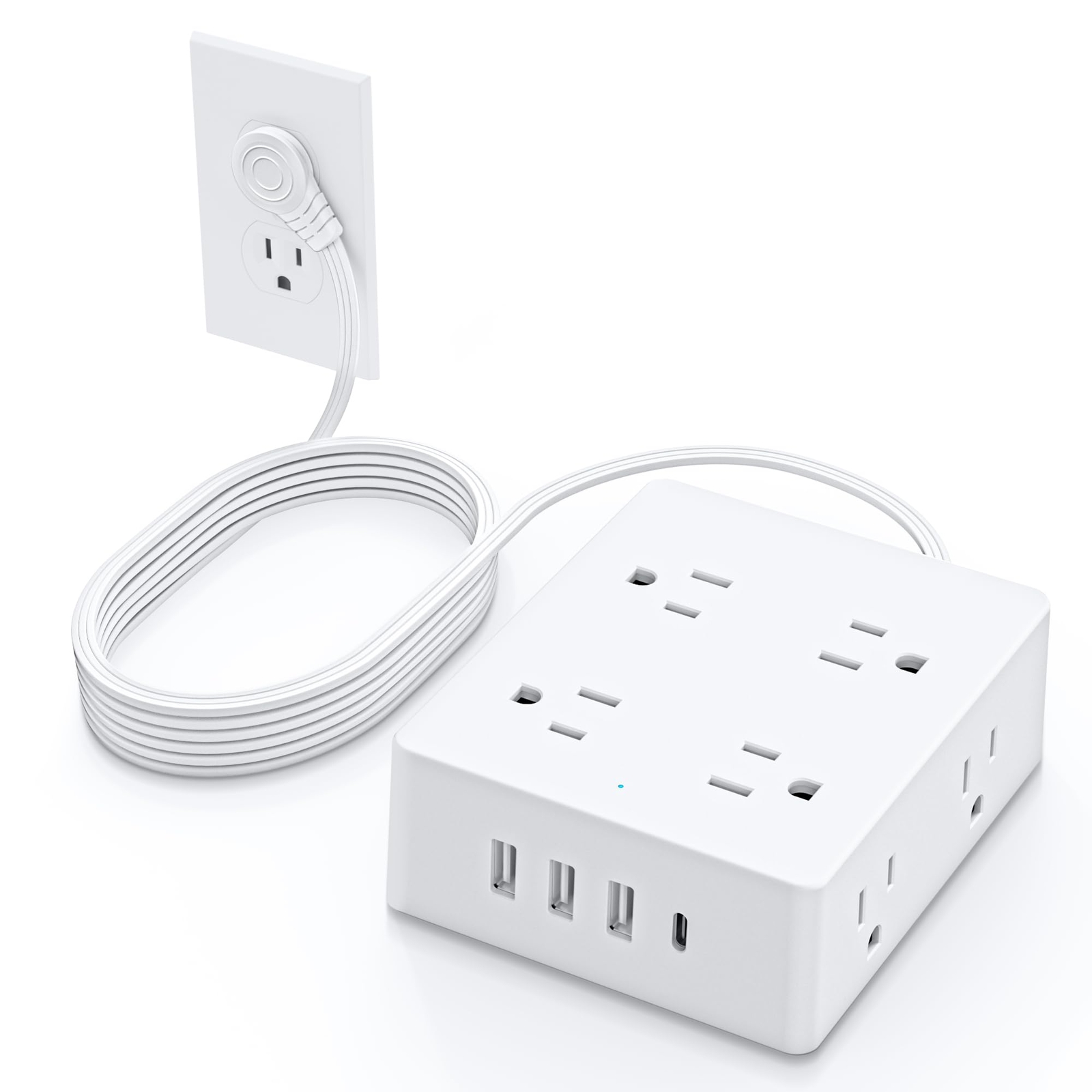 Surge Protector Power Strip Ultra Thin Flat Plug Extension Cord 5 ft 8 Outlet...-image